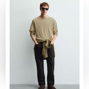 BNWT zara x aaron levine striped jacquard t-shirt in yellow